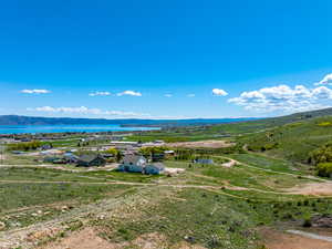 Aerial view of a water and mountain view