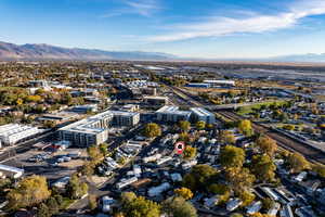 Drone / aerial view of a mountainous background