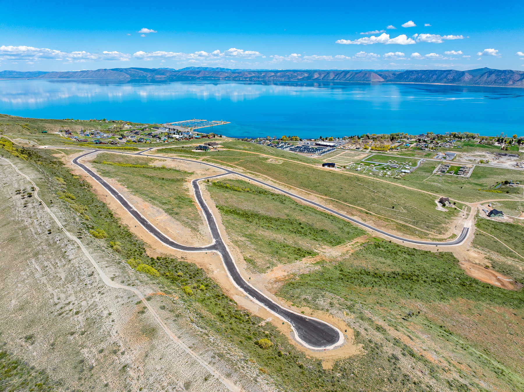 Aerial view of a water and mountain view