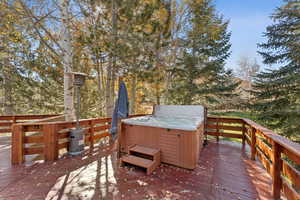 Wooden terrace with a hot tub