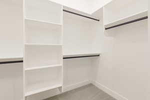 Spacious closet with light carpet