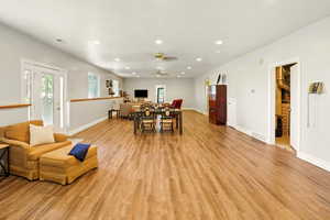 Dining room featuring recessed lighting, light wood finished floors, and ceiling fan