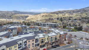 Aerial view of a mountain backdrop