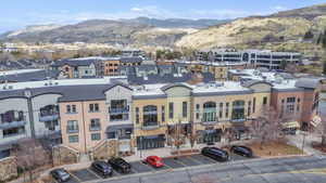Bird's eye view of a mountainous background