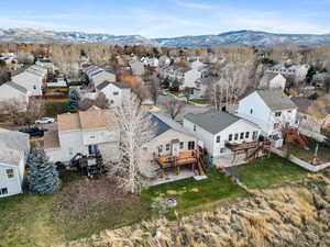 Aerial perspective of suburban area with mountains