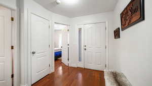 Foyer with dark wood finished floors