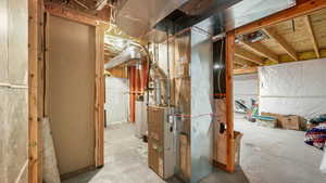 Interior space with heating unit and water heater