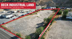 Aerial overview of property's location with property parcel outlined