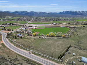Overview of rural landscape featuring mountains