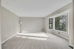 Carpeted empty room with baseboards