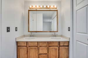 Full bath featuring double vanity