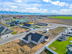 Aerial perspective of suburban area featuring mountains