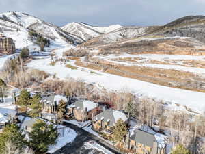 Aerial view of condo backing the golf course