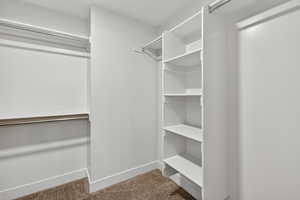 Walk in closet featuring carpet flooring