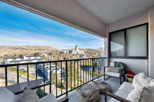 Balcony featuring  view of the capitol and outdoor living space.