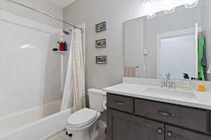 Basement bathroom with quartz countertops