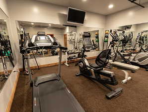 Gym featuring recessed lighting