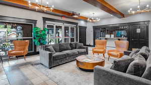 Lobby featuring beamed ceiling