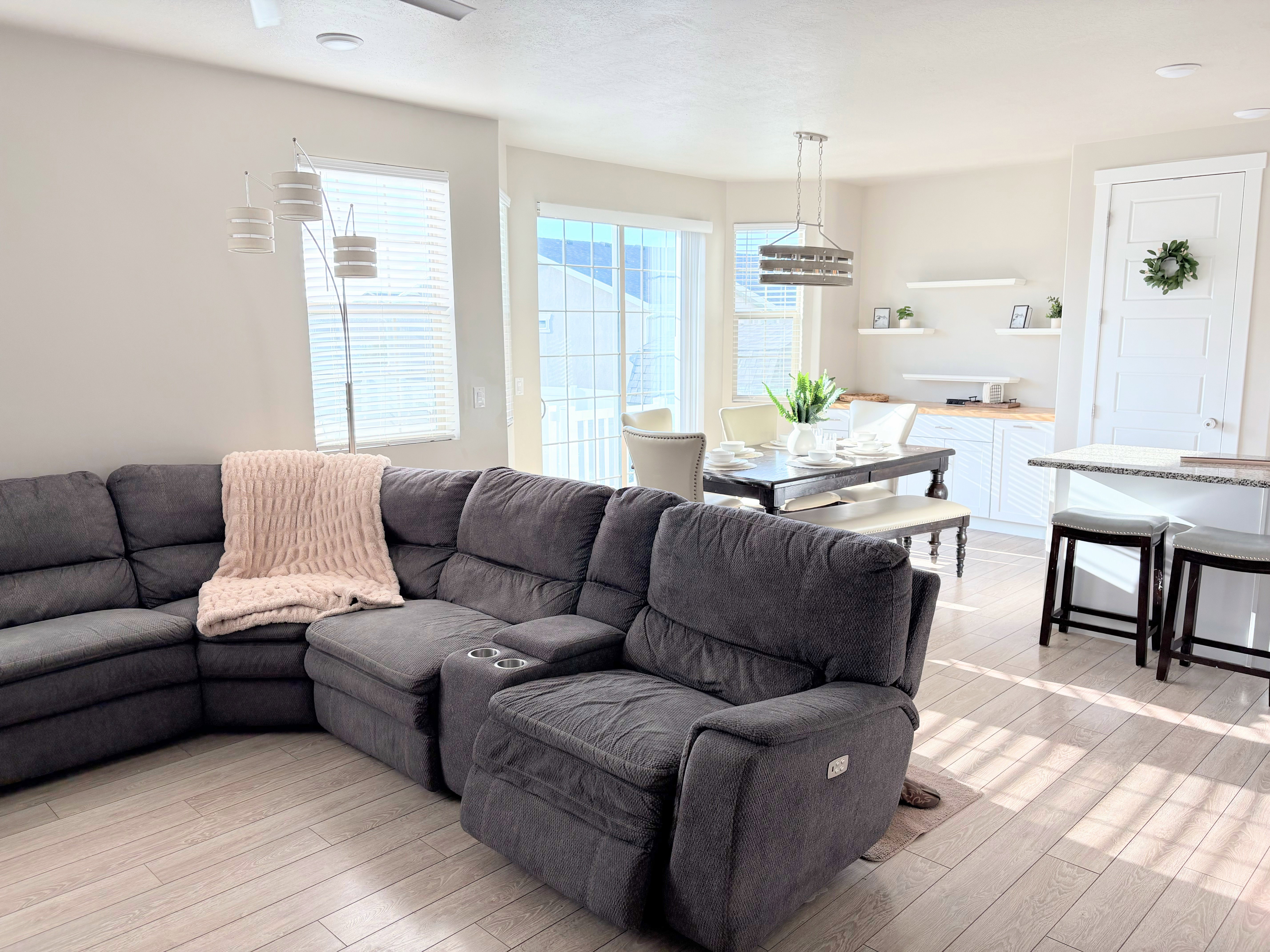 Living room with light wood-style floors