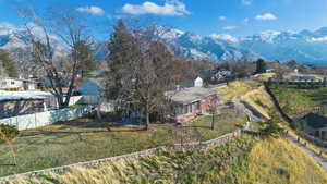 Aerial view of a mountainous background