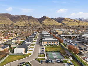 Aerial view of a mountain backdrop