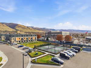 Drone / aerial view of a mountain backdrop