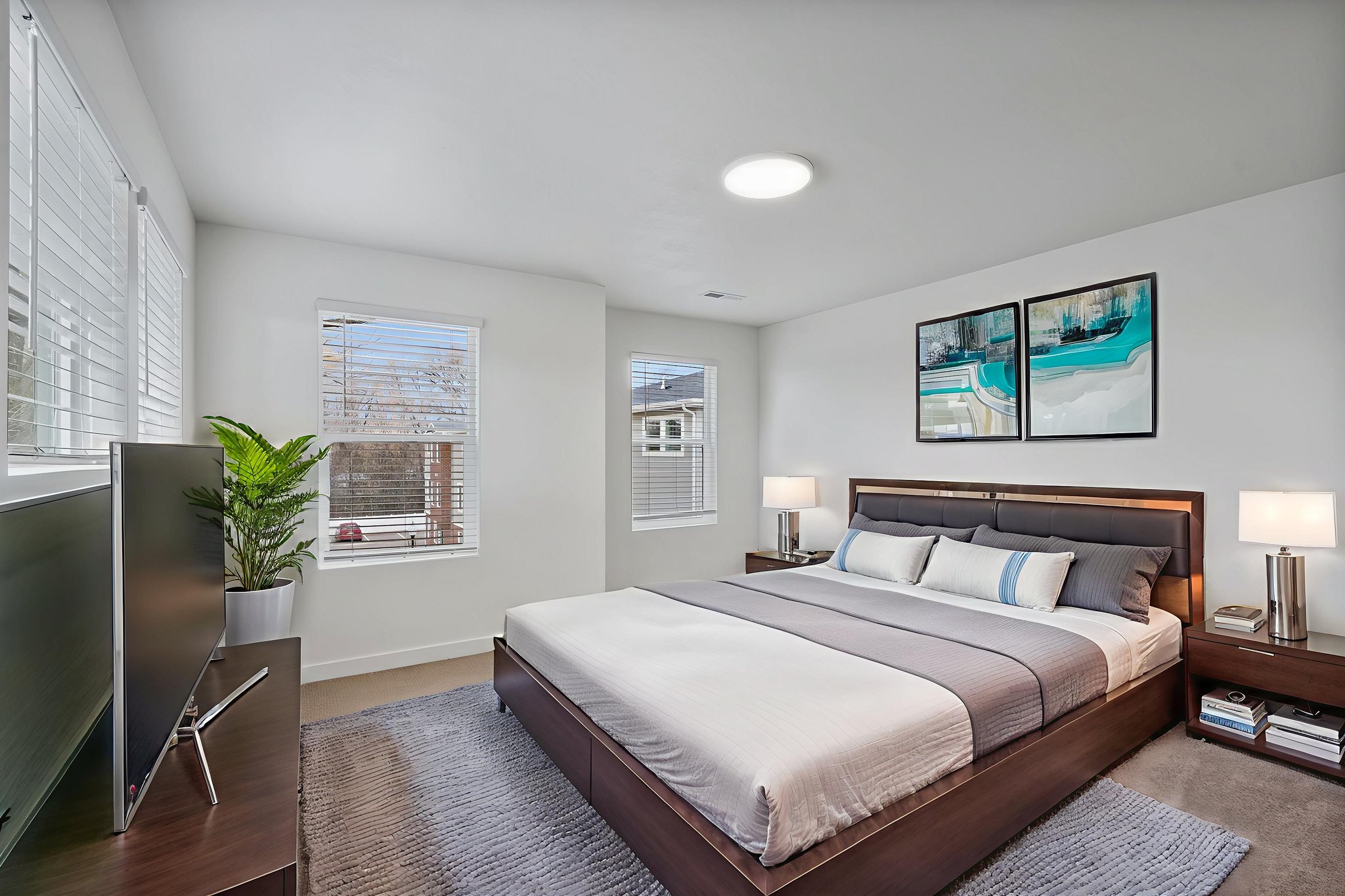 Bedroom with multiple windows