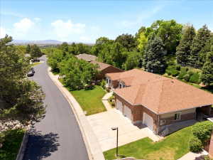 Brick exterior residence with a multi-car garage, concrete driveway, and established landscaping
