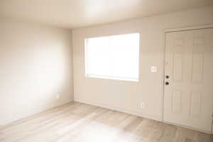 Entrance foyer featuring light wood-style floors