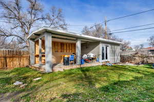 View of outdoor structure with french doors