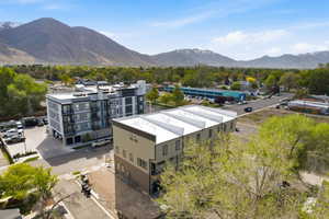 Bird's eye view of a mountainous background