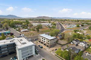 Aerial view of a mountain backdrop
