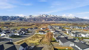Aerial perspective of suburban area with mountains