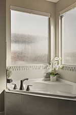 Bathroom featuring a garden tub and healthy amount of natural light