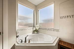 Full bathroom with a bath and plenty of natural light