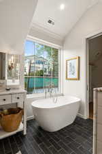 Primary freestanding tub and view