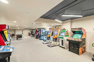 Playroom featuring recessed lighting and cooling unit