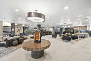 Building lobby with recessed lighting