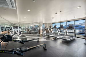 Gym featuring recessed lighting