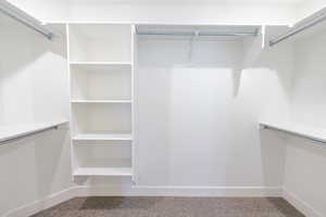 Walk in closet featuring carpet flooring