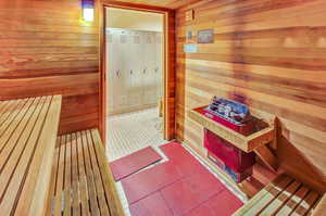 Sauna with wood walls
