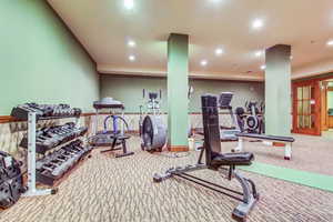 Workout area with recessed lighting