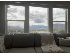 Interior space with a mountain backdrop