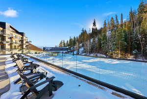 View of snow covered pool