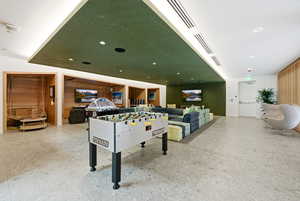 Playroom with wood walls