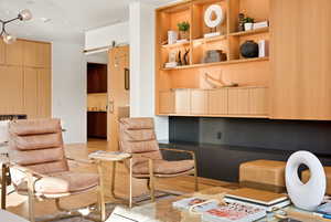 Living area with a barn door