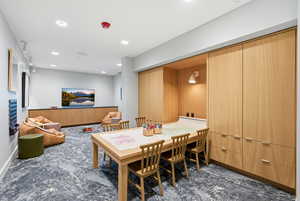 Dining area featuring recessed lighting