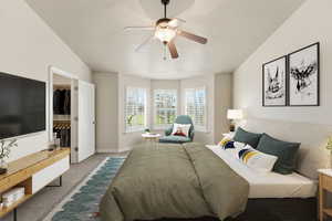 New Carpeted bedroom, ensuite bathroom walk in closet (virtual staging)