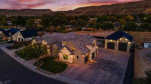 Aerial view at dusk of a mountain view