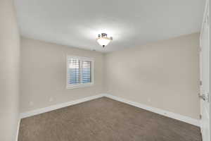 Spare room with carpet floors and a textured ceiling